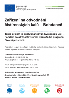 Dotace z OPŽP na pořízení mobilního zařízení na odvodnění čistírenských kalů na ČOV Bohdaneč
